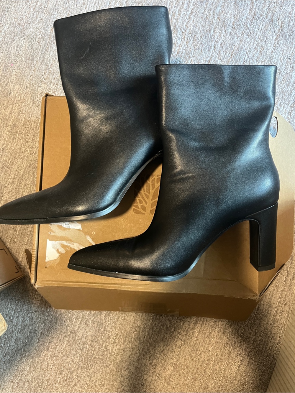 Pointed Toe Ankle Boots Triangle Block Heel Booties Pull-On Smooth Faux Leather - Picture 8 of 10